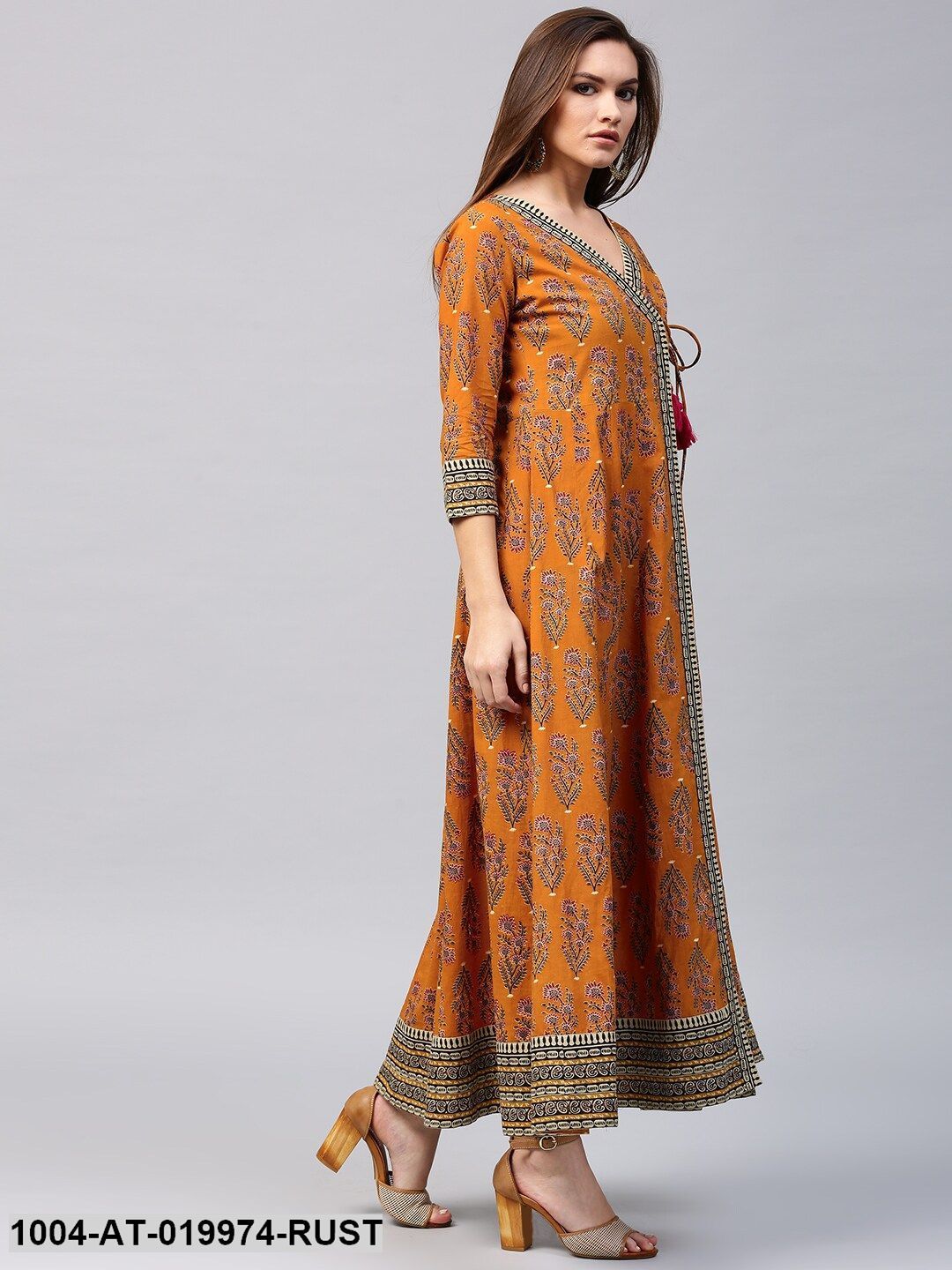 Rust Orange Printed Anarkali Kurta