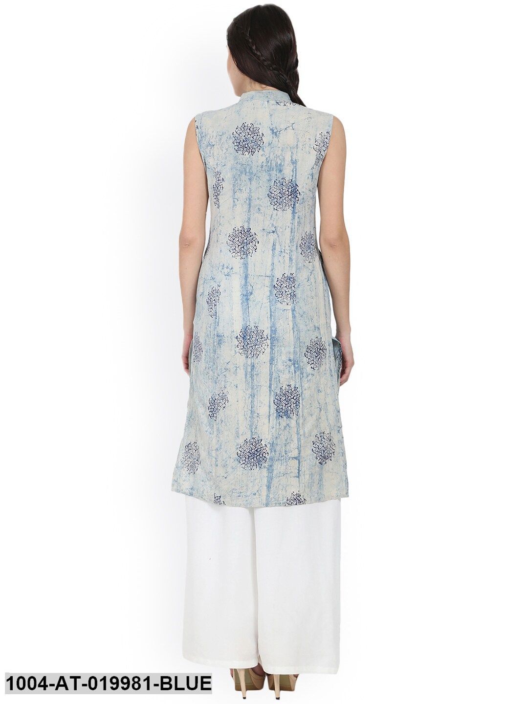 Blue Printed A-Line Kurta