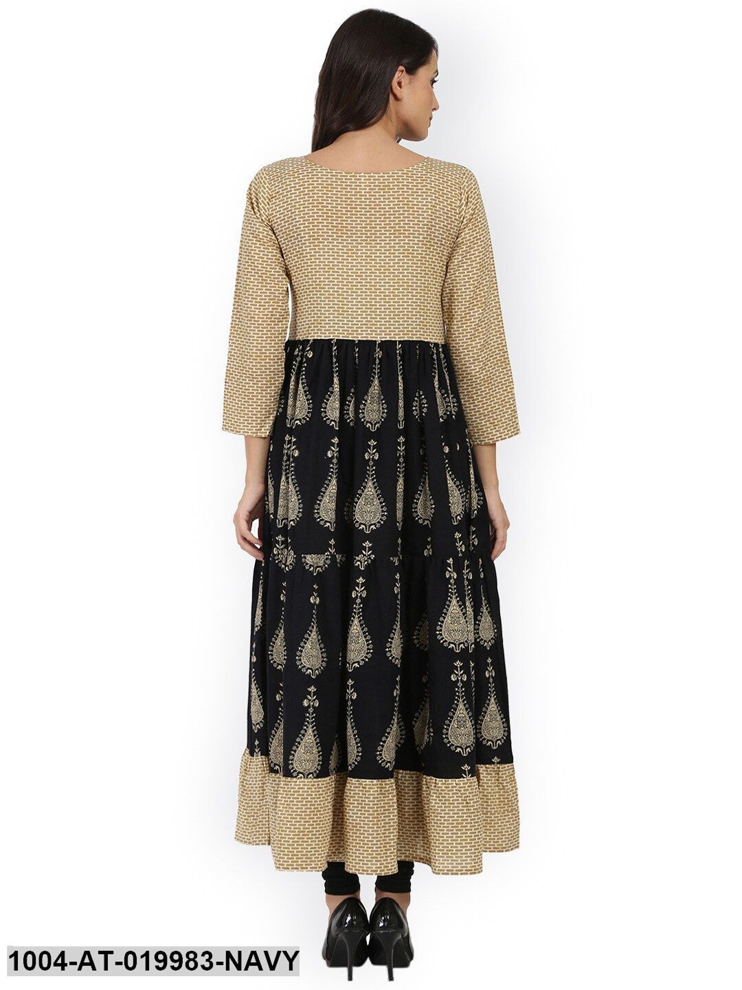 Navy Blue Printed Tiered Anarkali Kurta