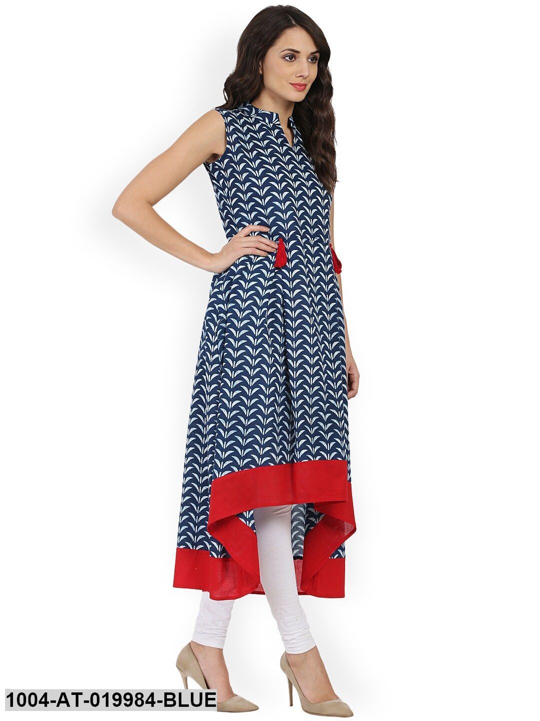 Blue Printed A-Line Kurta