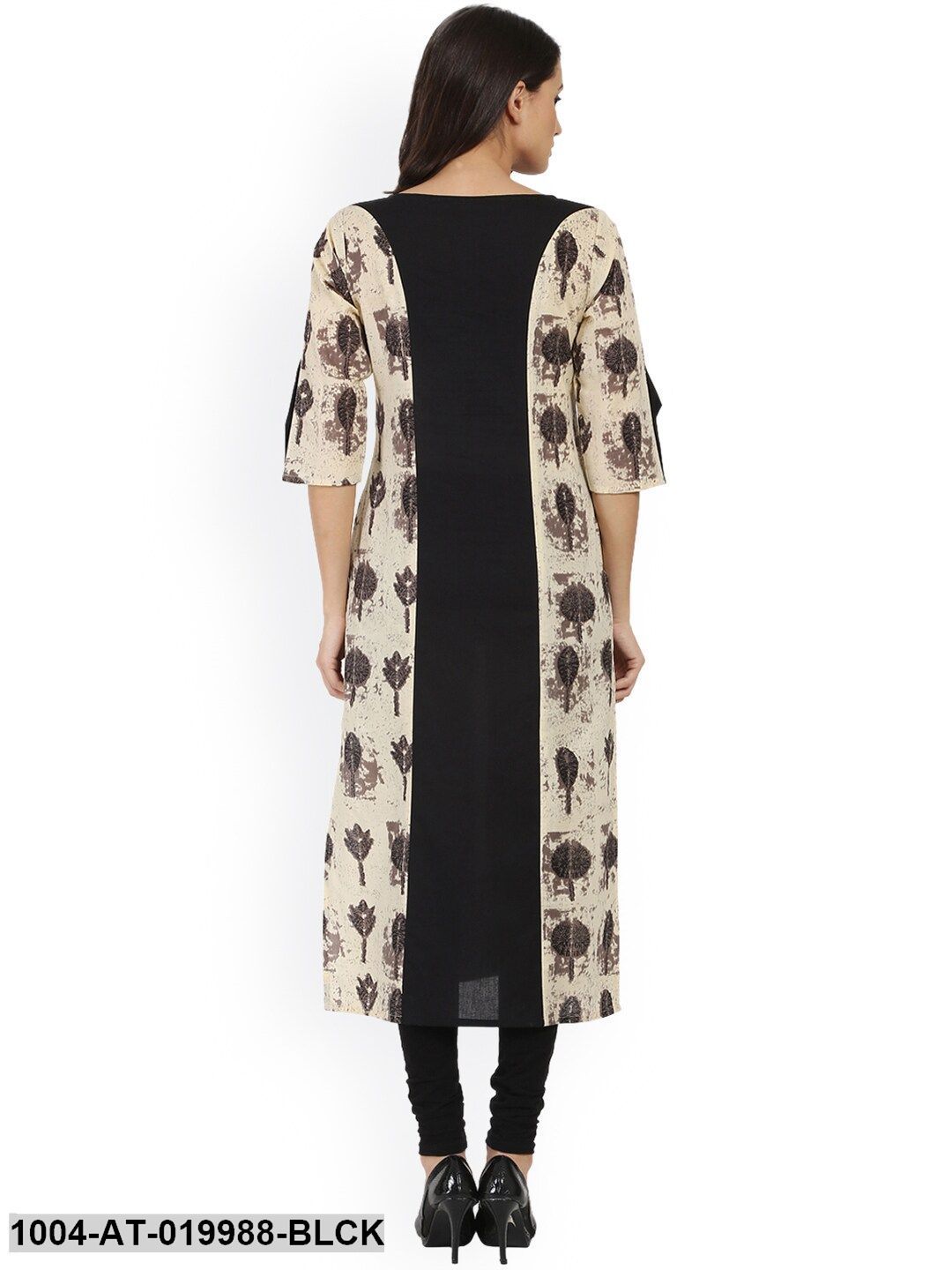 Black & Beige Printed Straight Kurta
