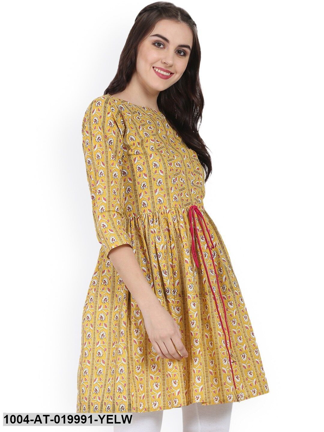 Yellow Printed Anarkali Kurta
