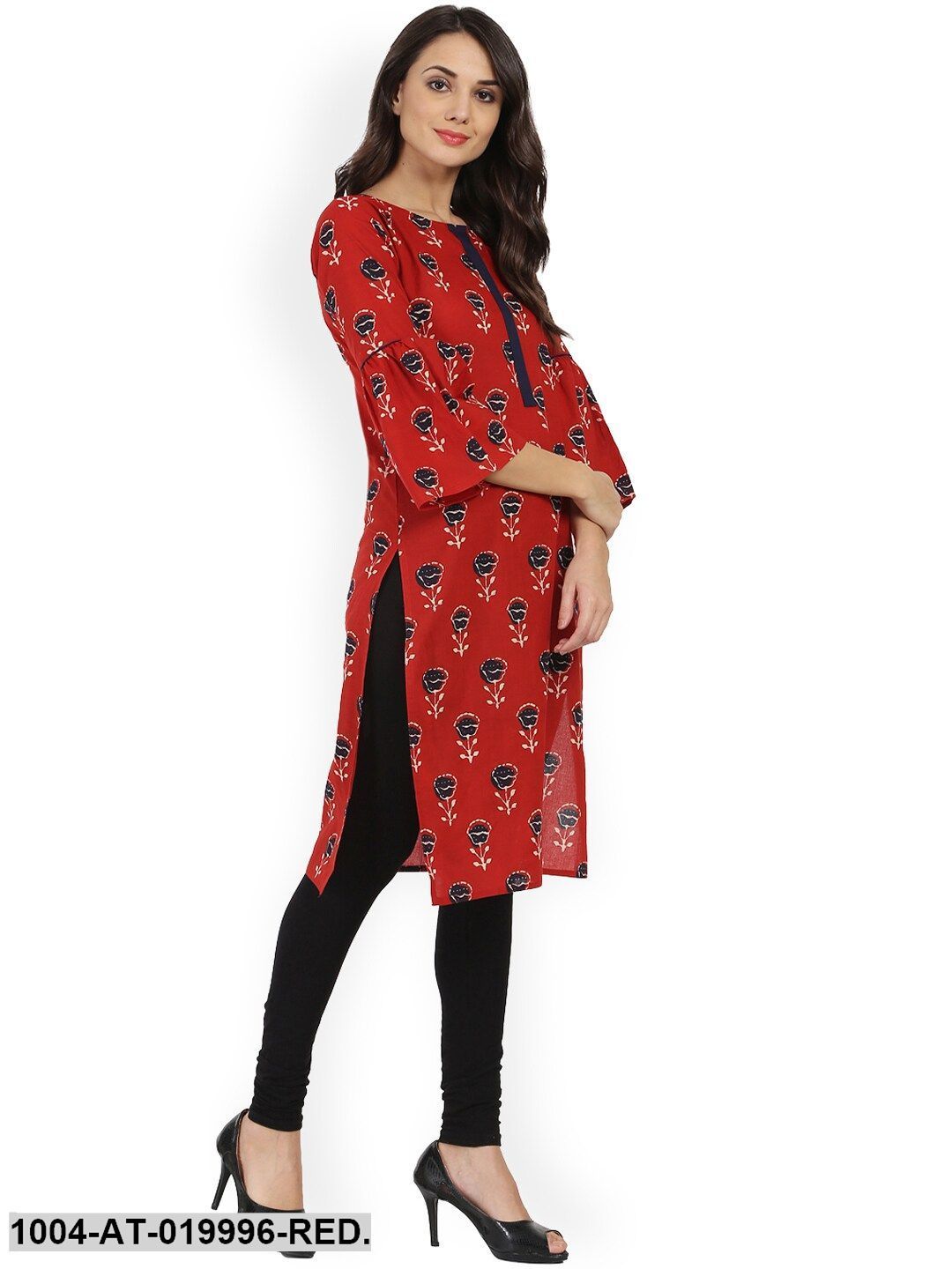 Red Printed Straight Kurta