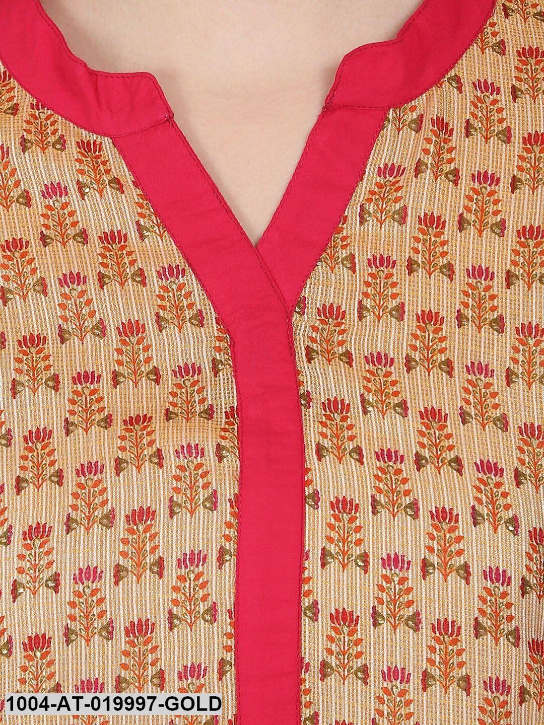 Gold-Toned & Red Printed A-Line Kurta