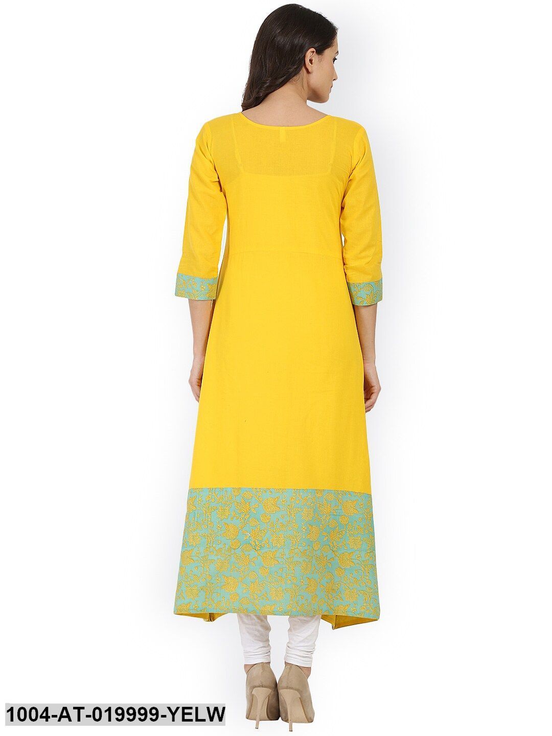 Yellow Printed A-Line Kurta