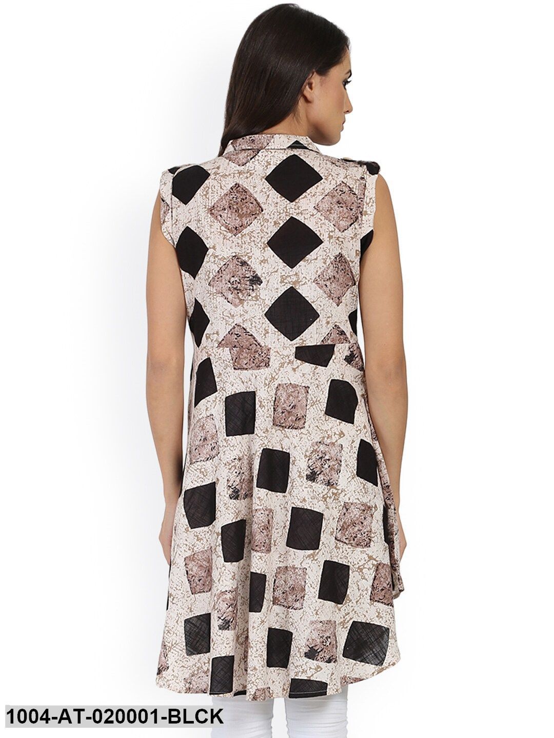 Black & Beige Printed A-line Kurta