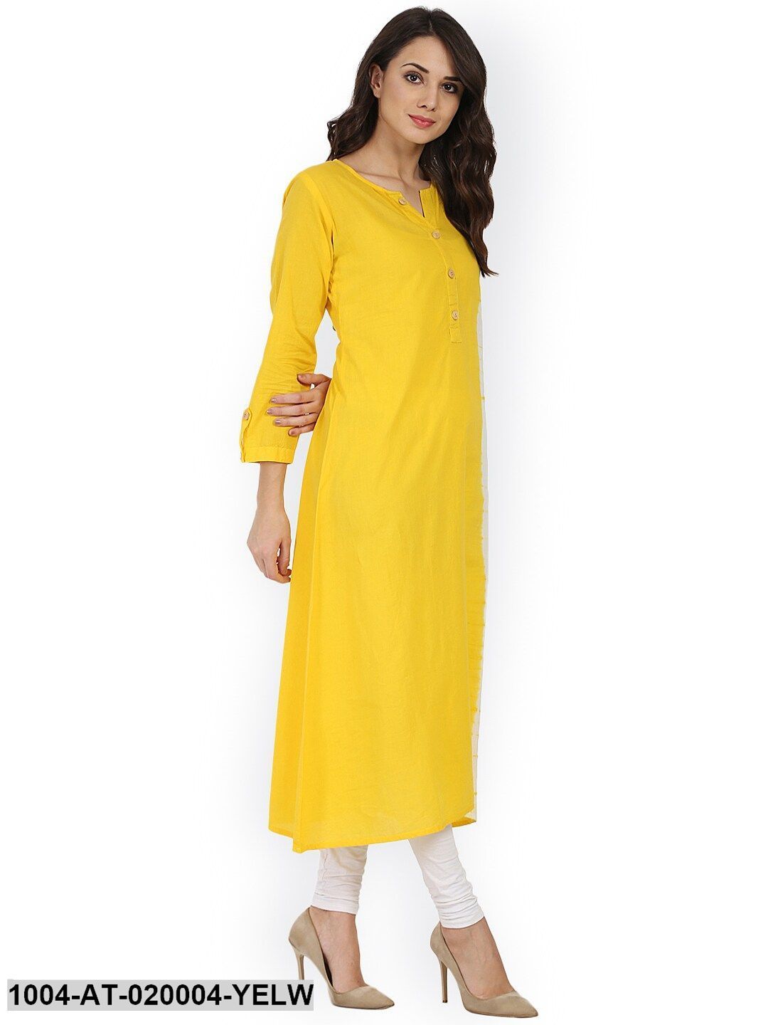 Yellow & White Solid A-Line Kurta
