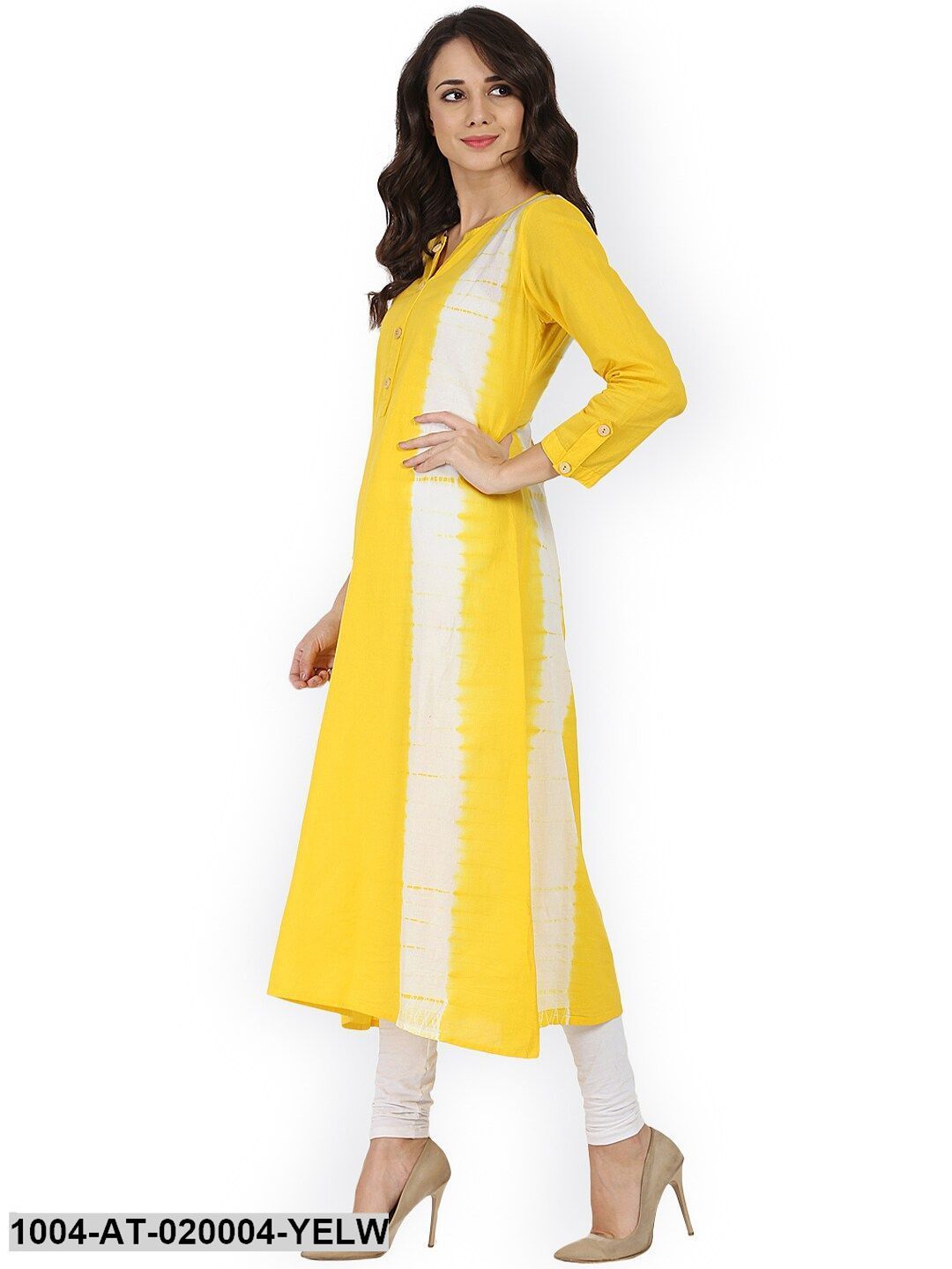 Yellow & White Solid A-Line Kurta
