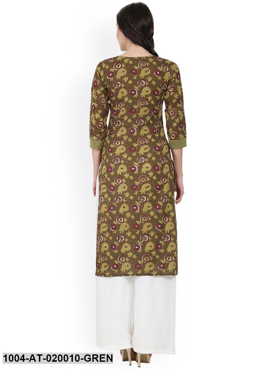 Green Printed Straight Kurta