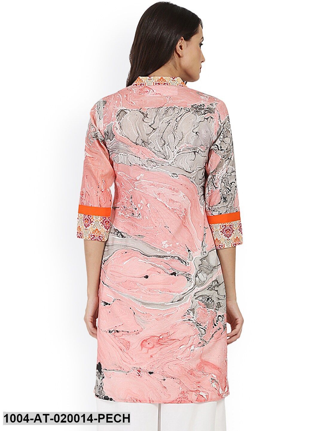 Peach-Coloured Printed Straight Kurta