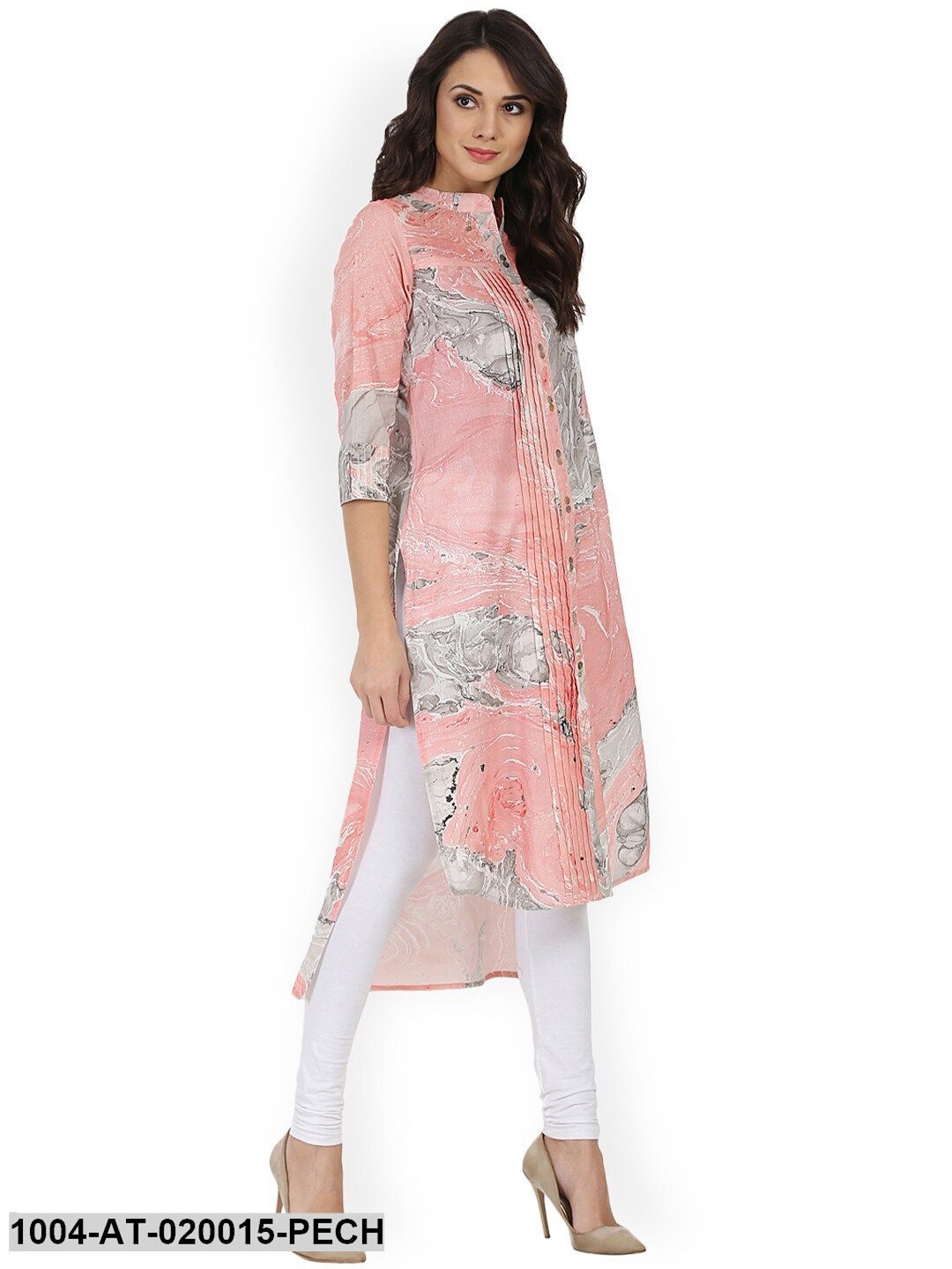 Peach-Coloured Printed Straight Kurta
