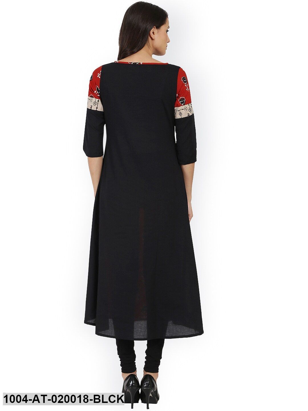 Black & Red Printed A-Line Kurta