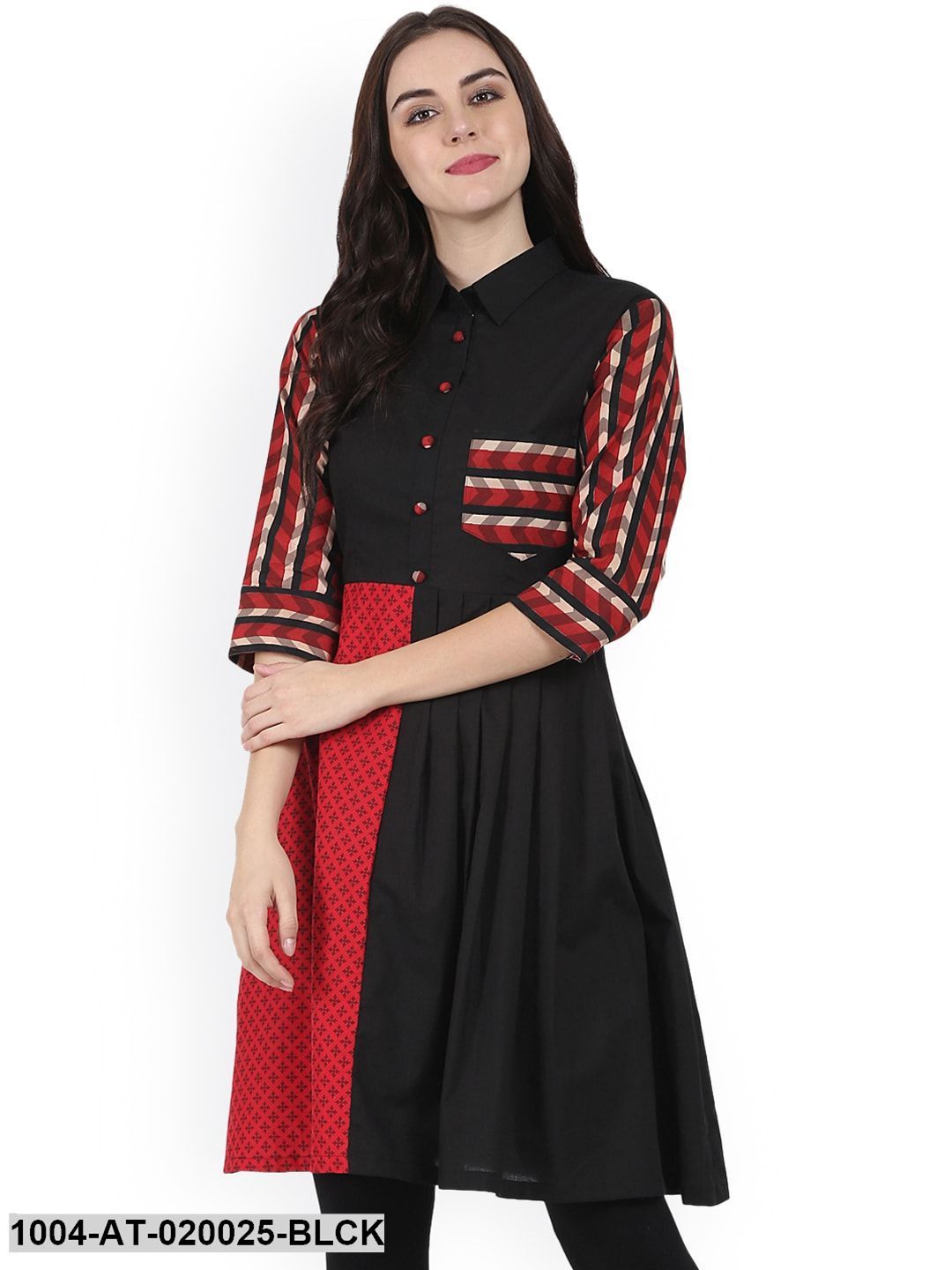 Black & Red Printed A-Line Kurta