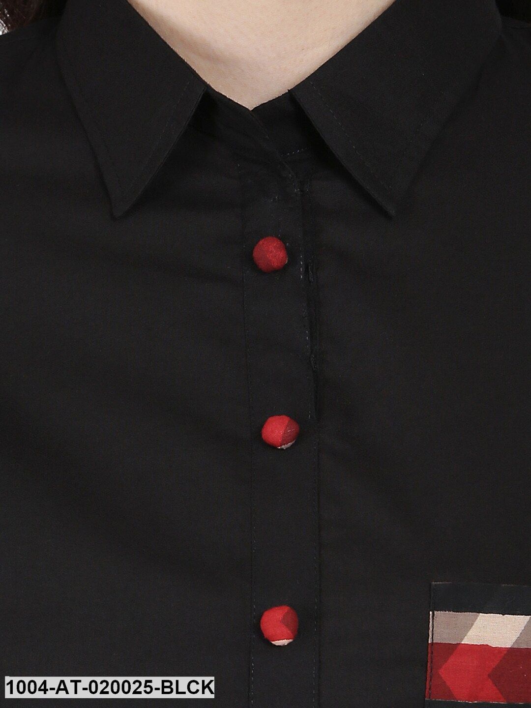 Black & Red Printed A-Line Kurta