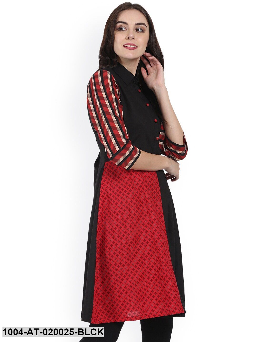 Black & Red Printed A-Line Kurta