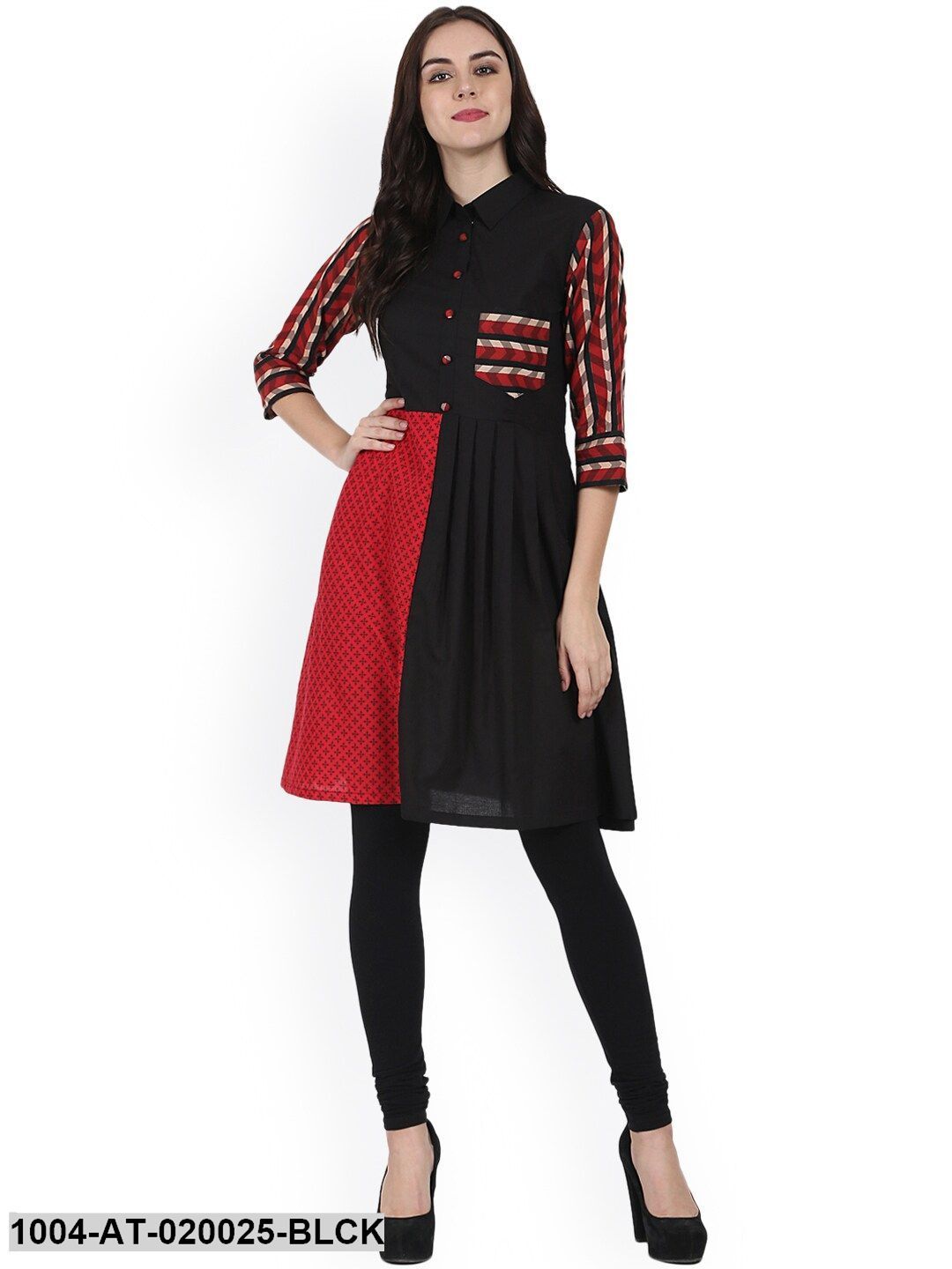 Black & Red Printed A-Line Kurta