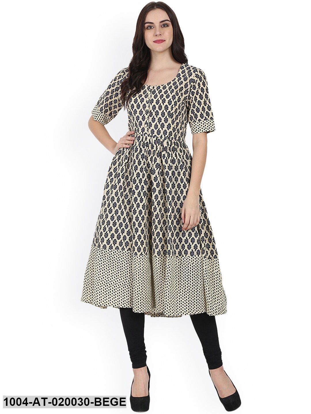 Beige Printed Anarkali Kurta