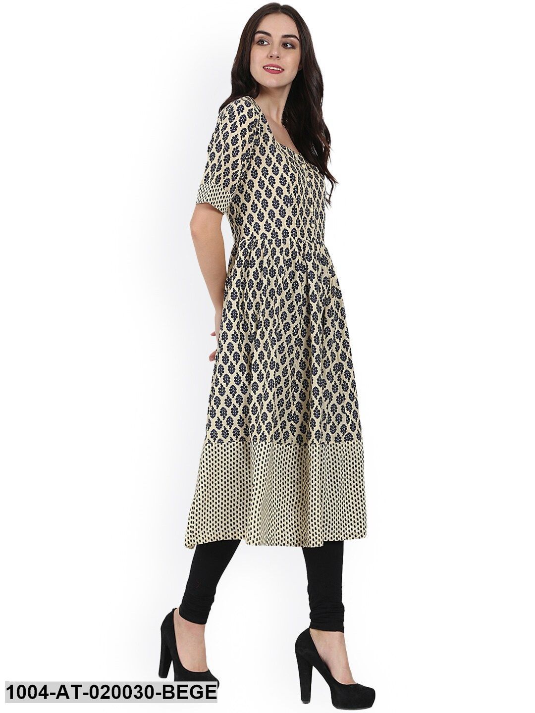 Beige Printed Anarkali Kurta
