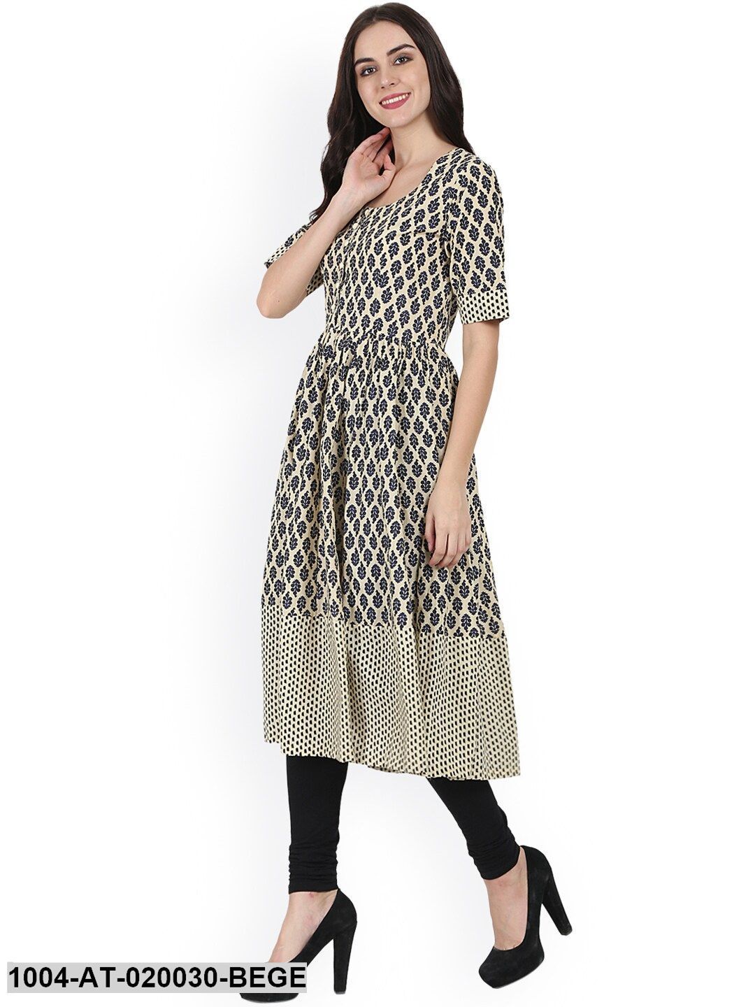 Beige Printed Anarkali Kurta