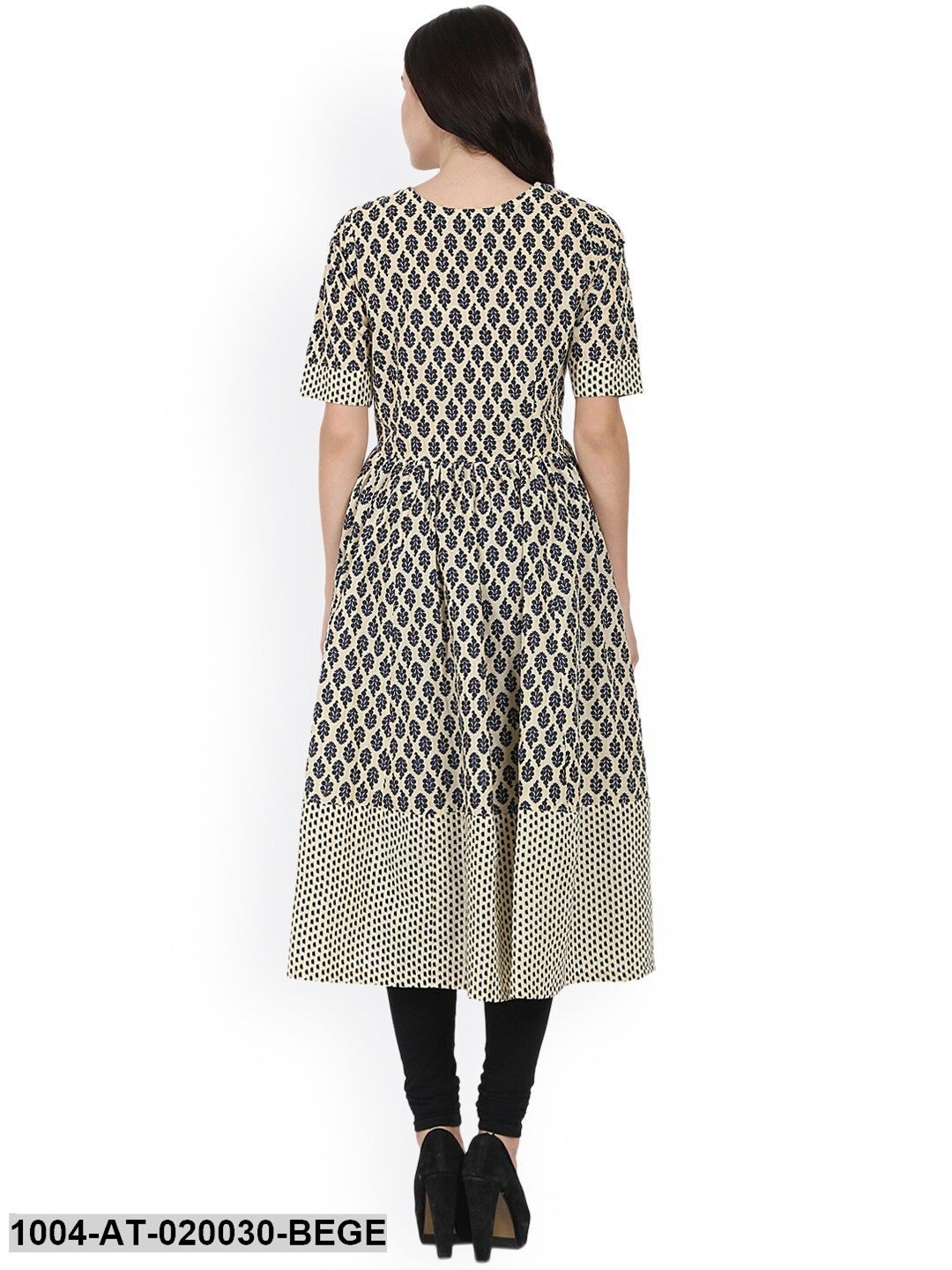 Beige Printed Anarkali Kurta