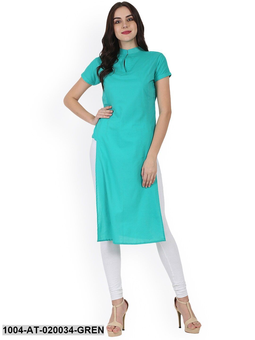 Green Solid Straight Kurta