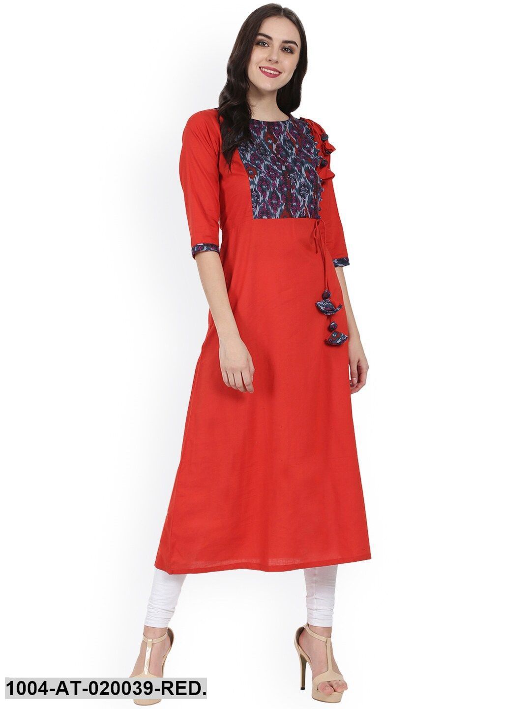 Red Printed A-Line Kurta