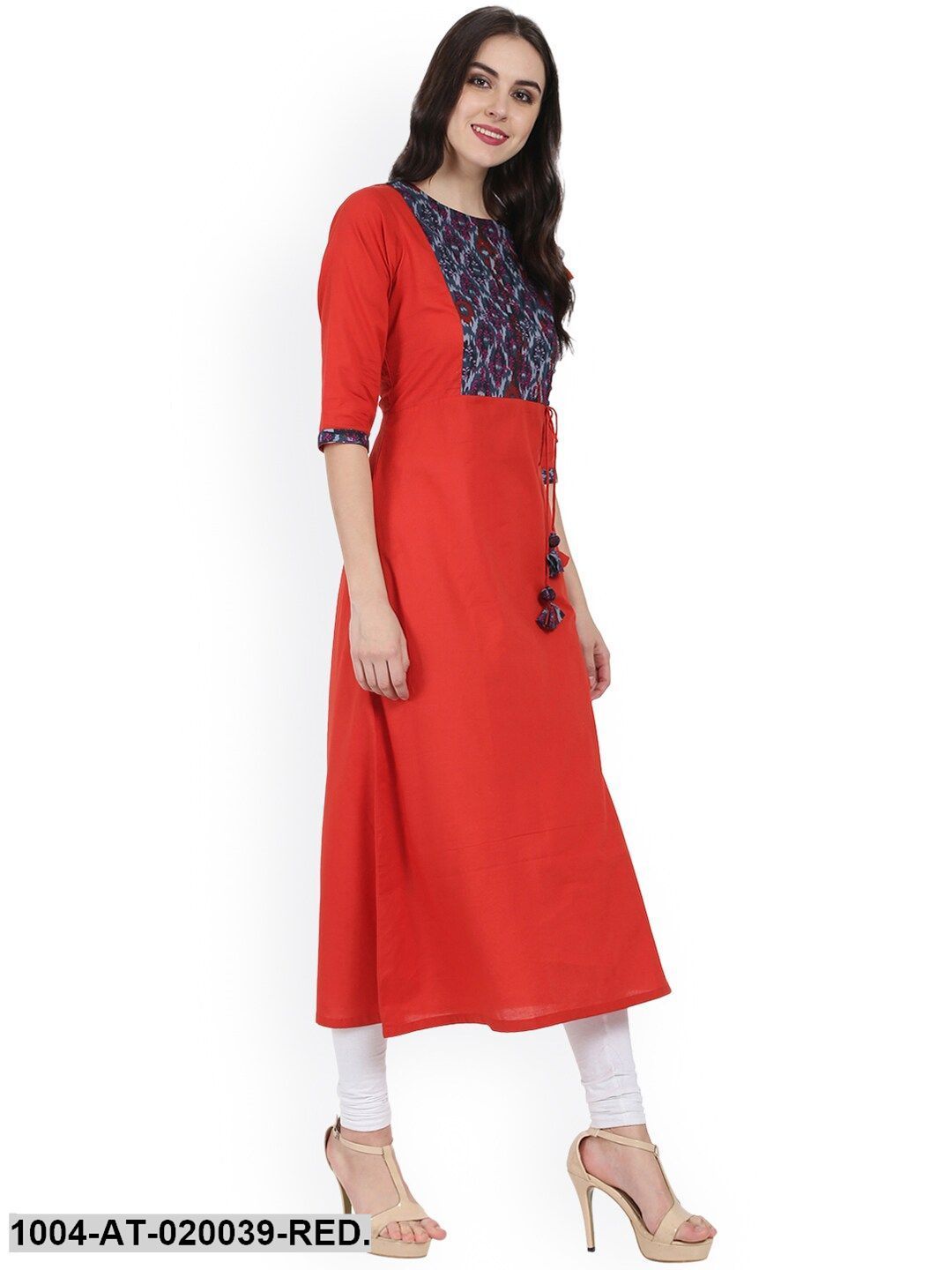 Red Printed A-Line Kurta