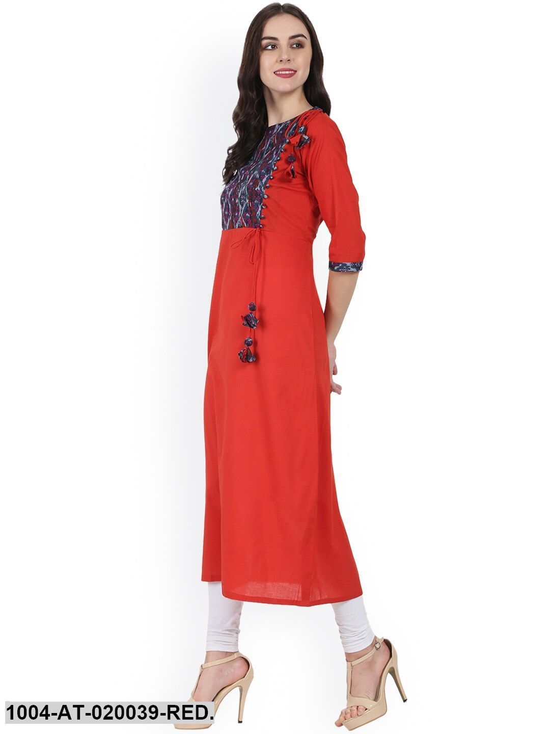 Red Printed A-Line Kurta