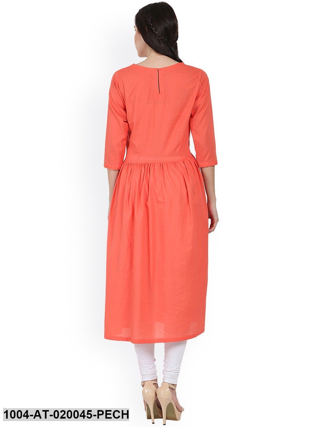 Peach-Coloured Solid A-Line Kurta