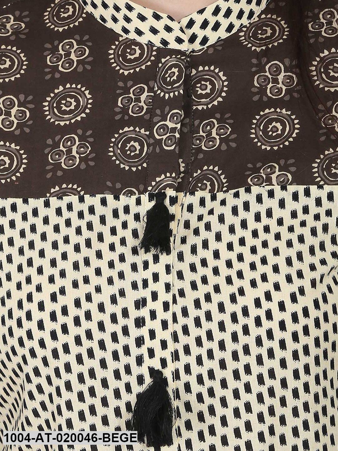 Beige Printed A-Line Kurta