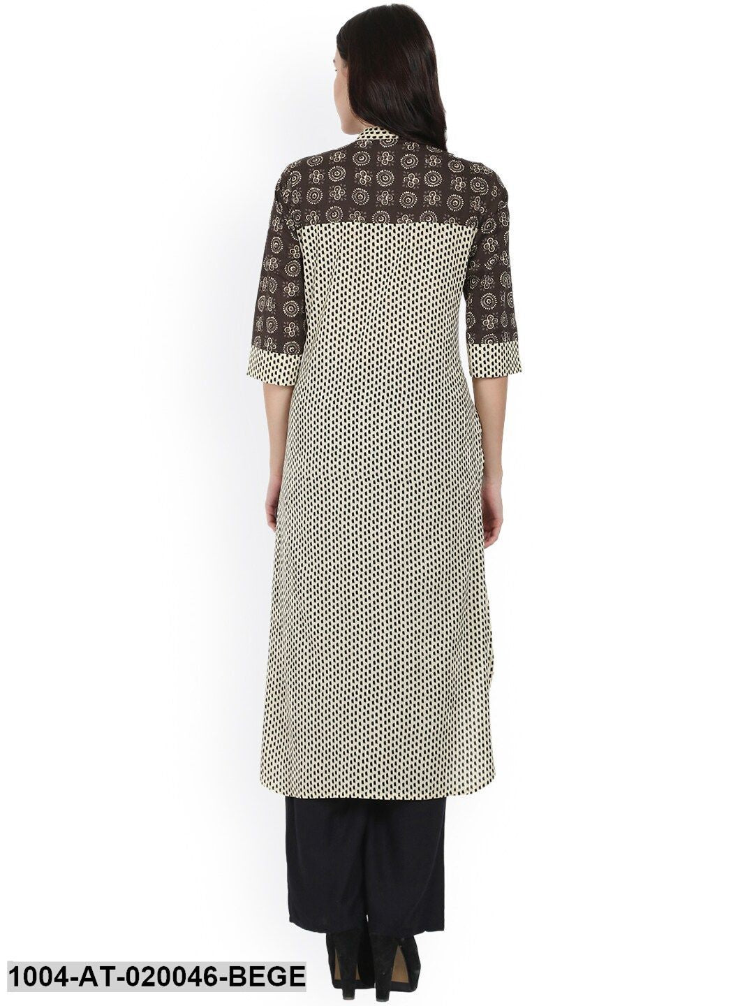 Beige Printed A-Line Kurta