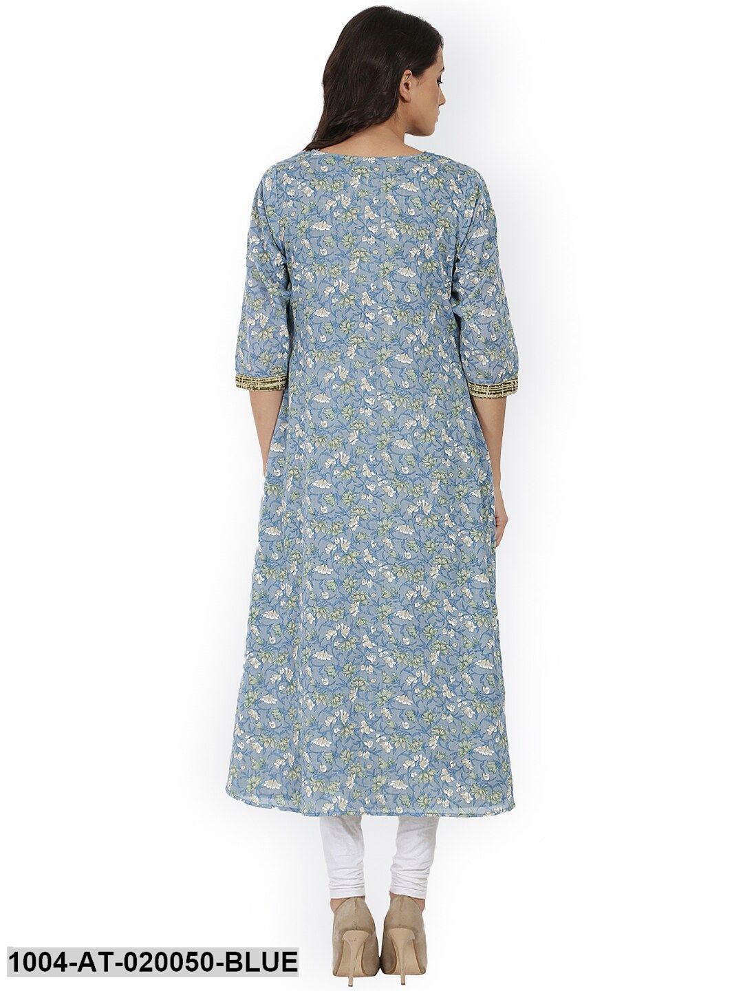 Blue Printed A-Line Kurta