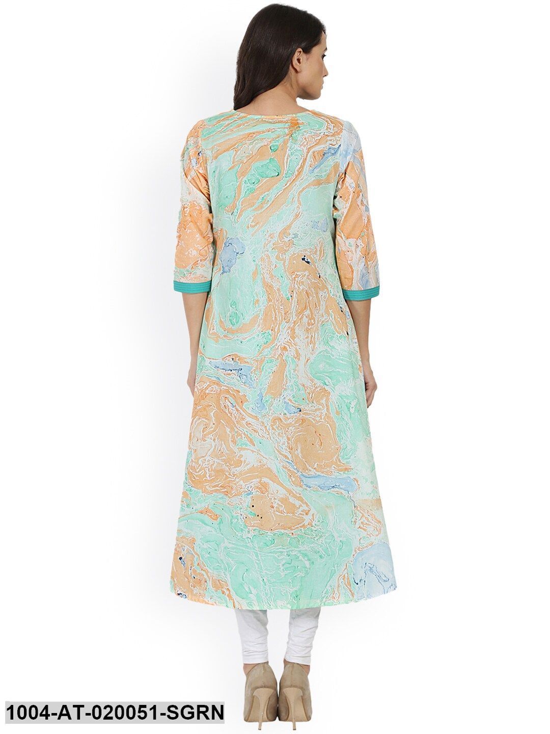 Sea Green Printed A-Line Kurta