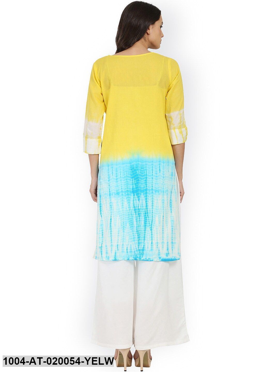 Yellow & Blue Printed Straight Kurta