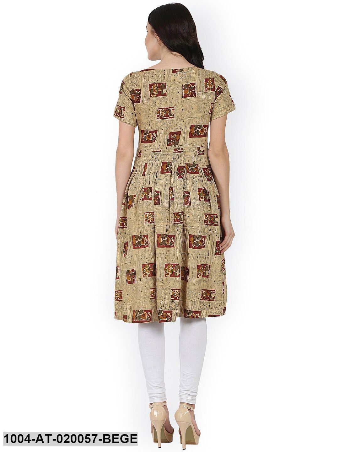 Beige Printed Anarkali Kurta