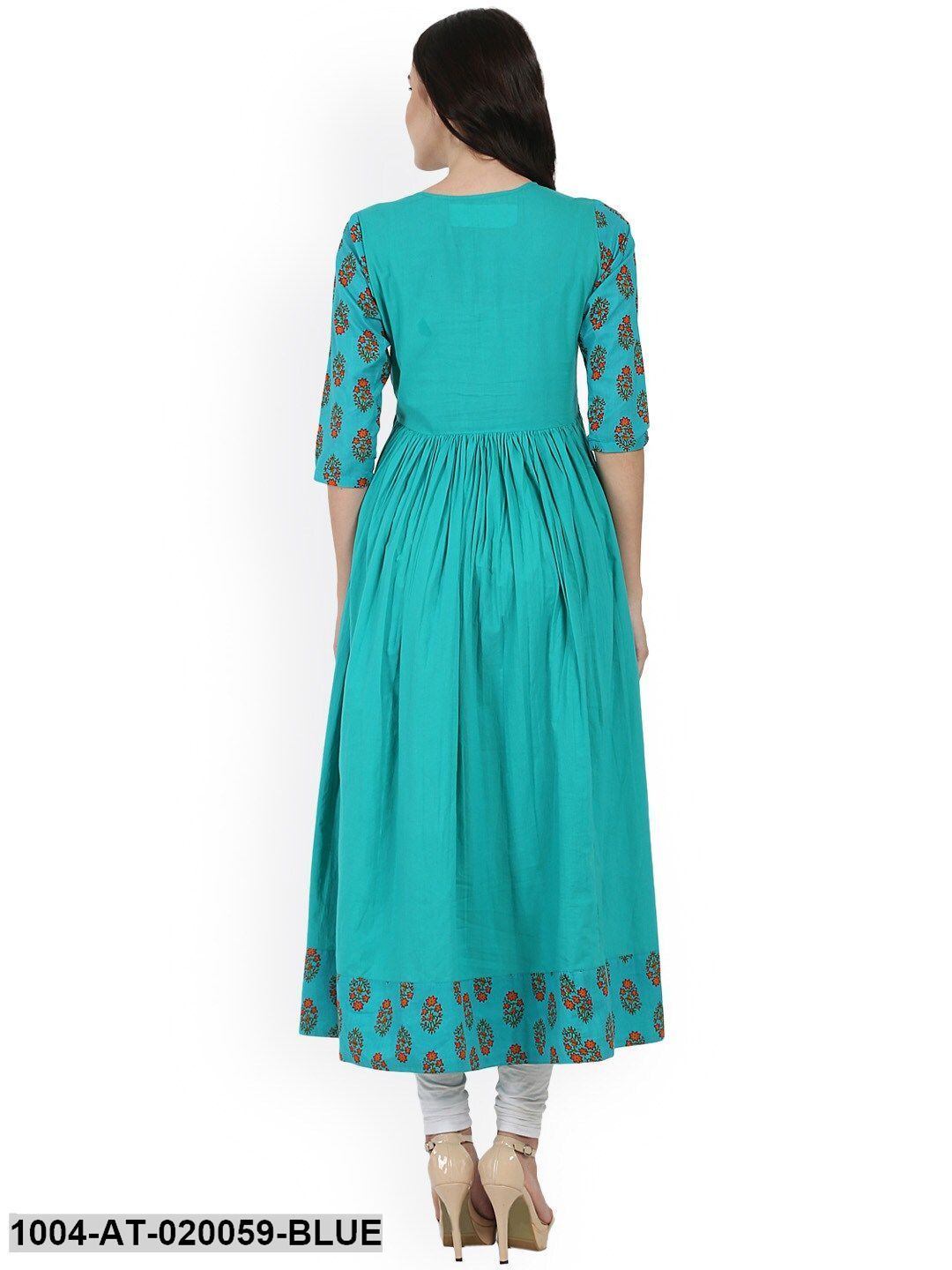 Blue & Sea Green Printed Anarkali Kurta