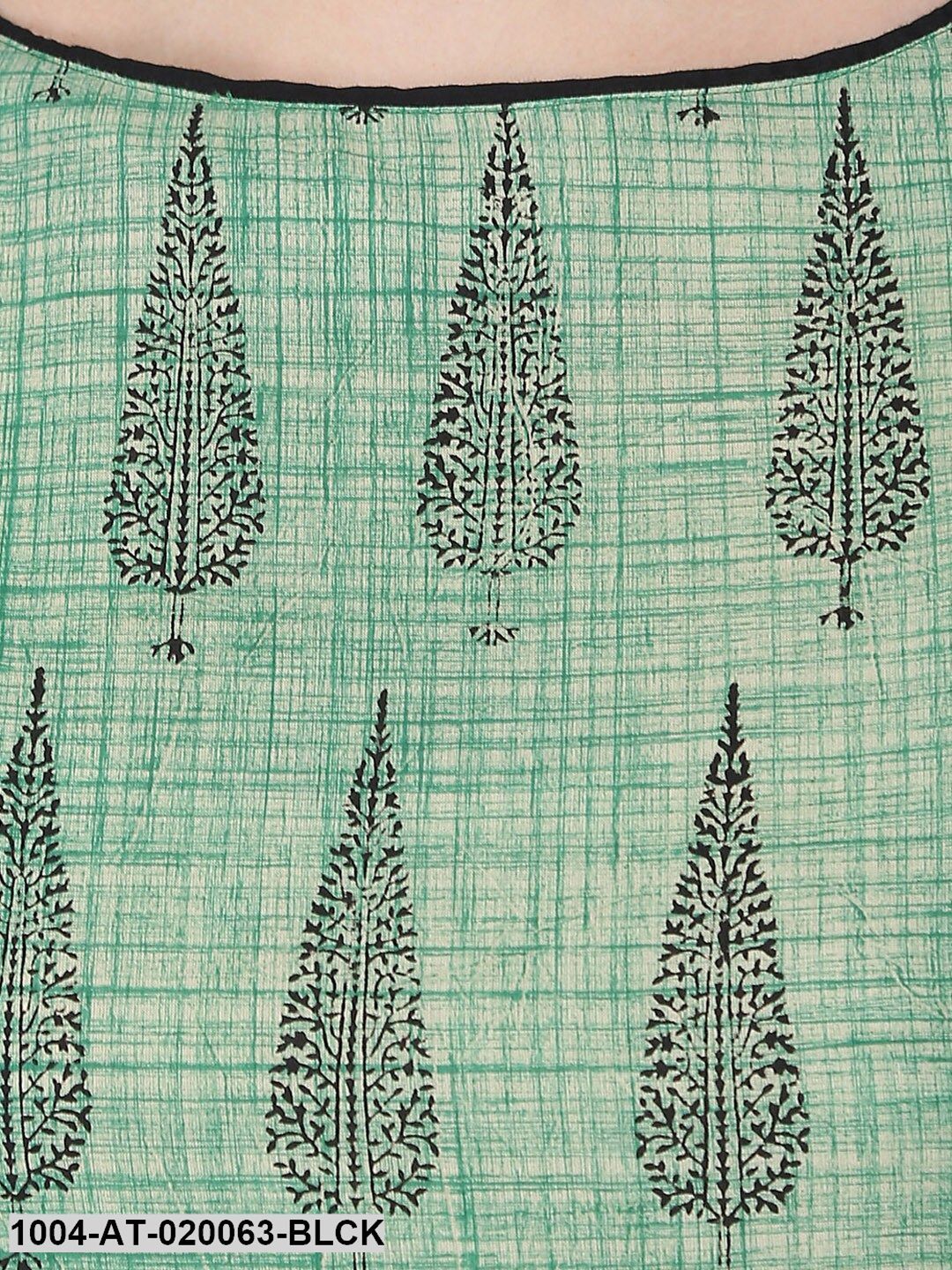 Black & Green Block Print A-Line Kurta