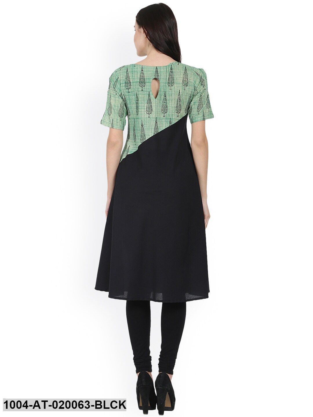 Black & Green Block Print A-Line Kurta