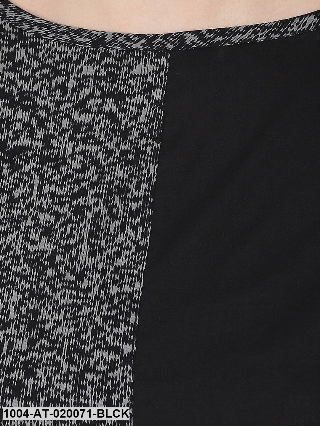 Black & Grey Printed A-Line Kurta