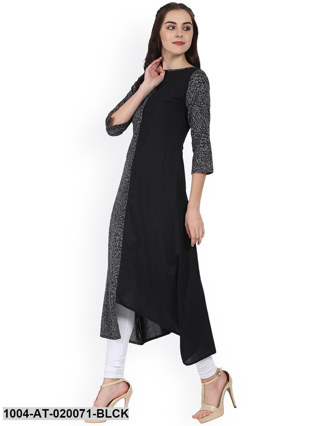 Black & Grey Printed A-Line Kurta