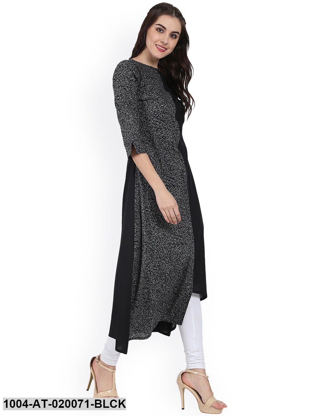 Black & Grey Printed A-Line Kurta