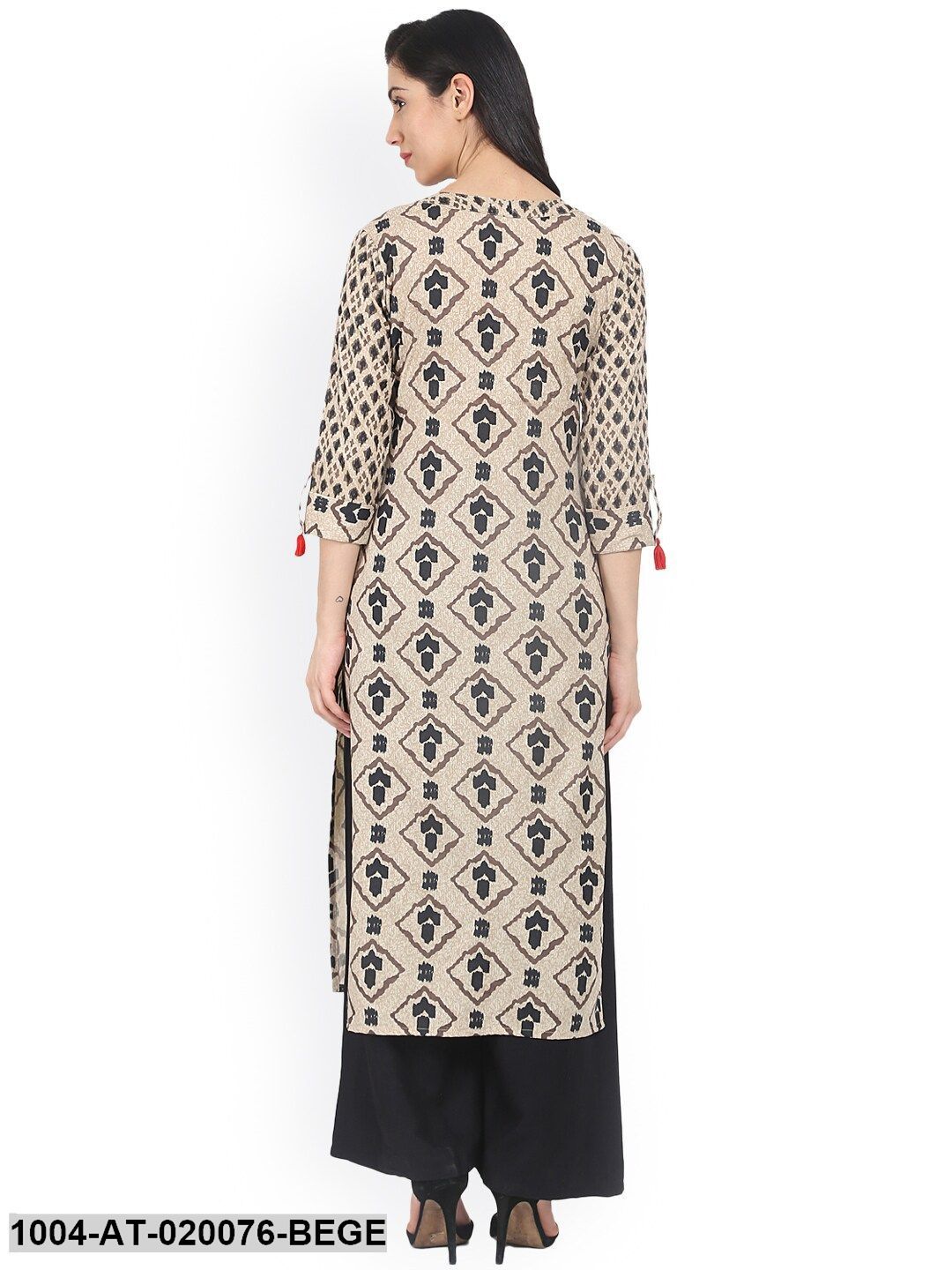 Beige Printed Straight Kurta