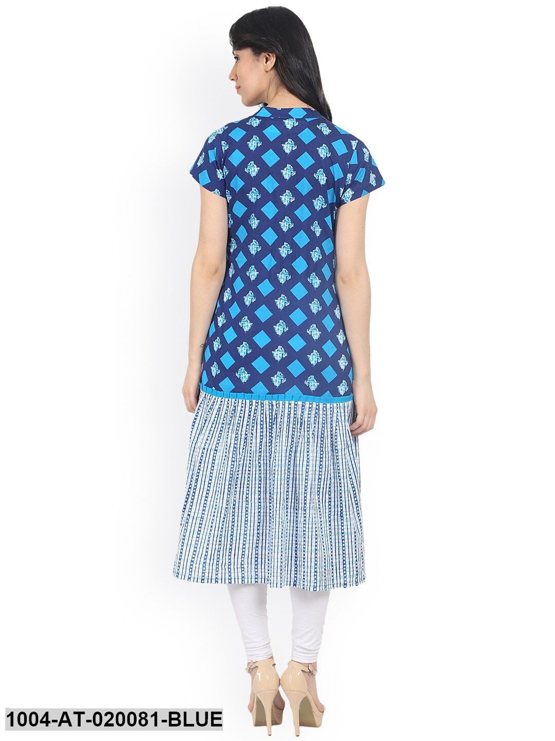 Blue Checked A-Line Kurta