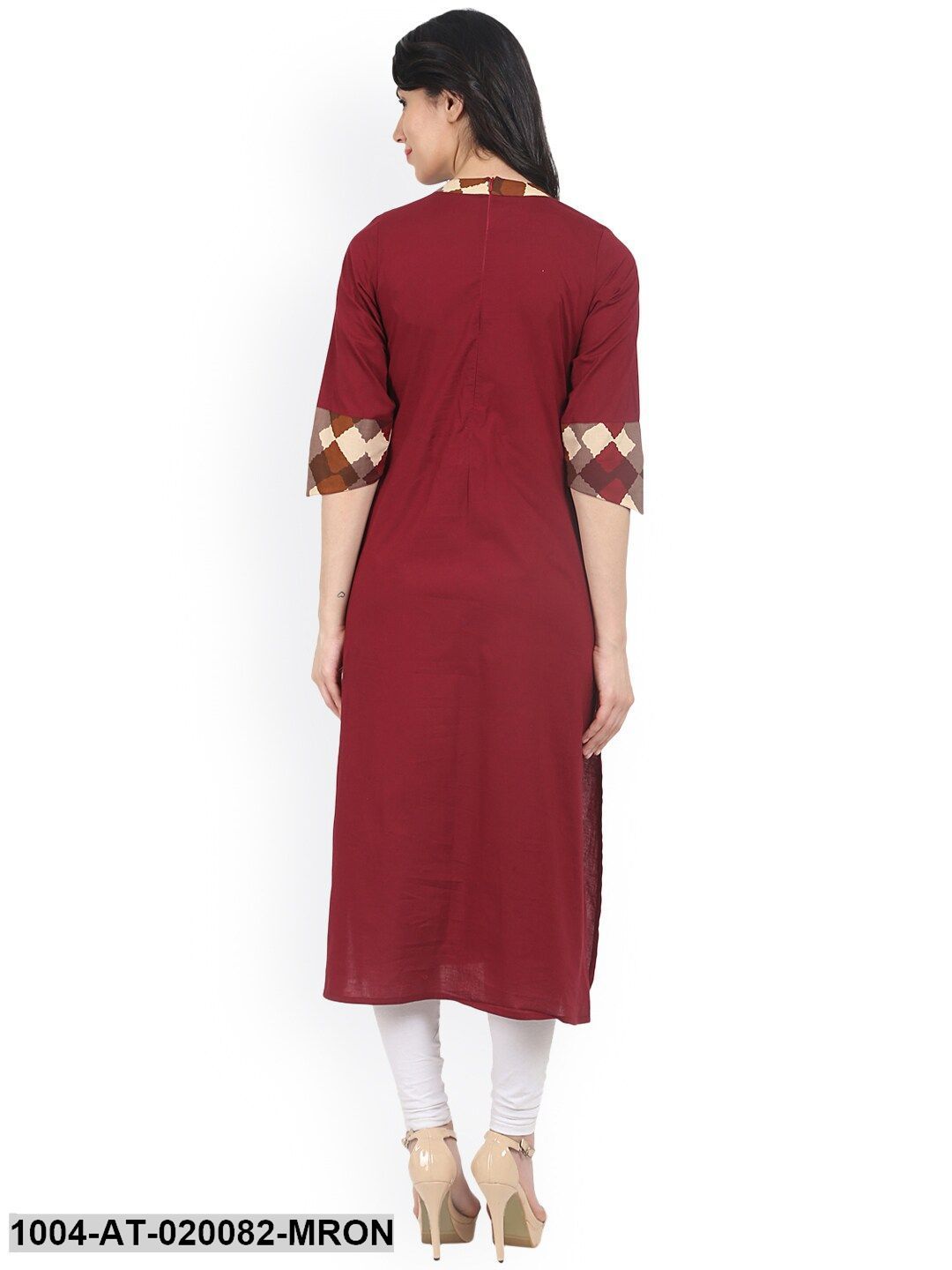 Maroon Printed Straight Kurta