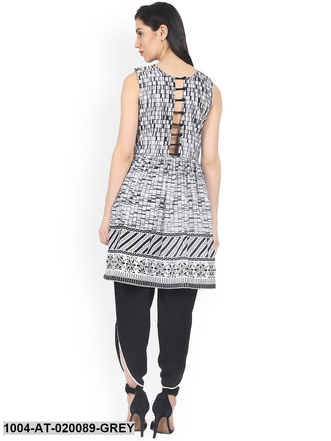 Grey Checked A-Line Kurta