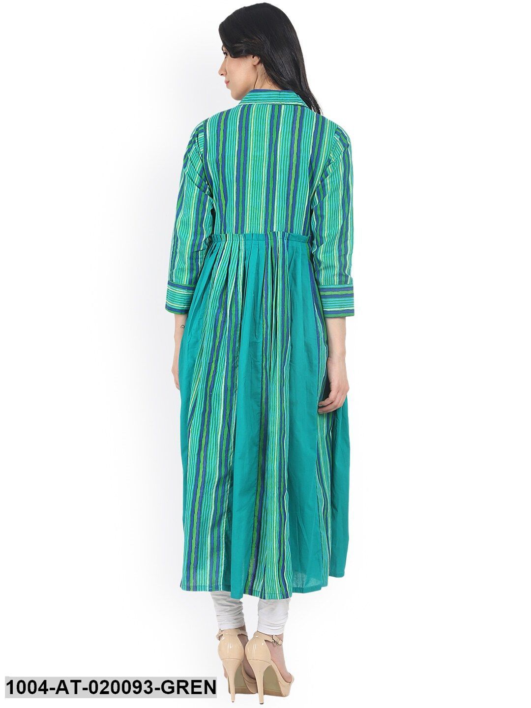 Green Striped Anarkali Kurta