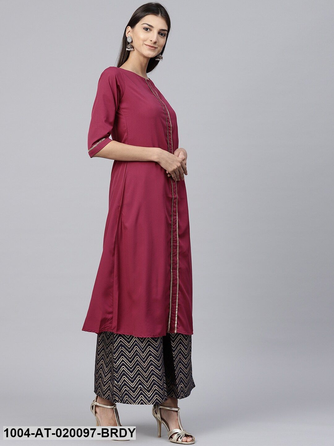 Burgundy Solid A-Line Kurta