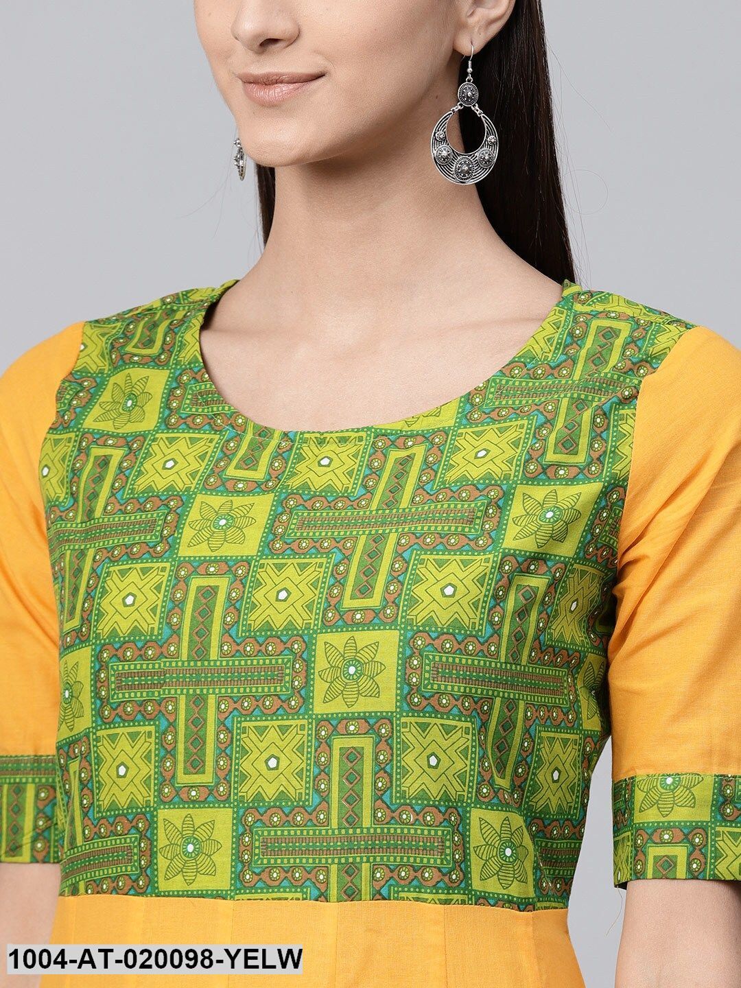 Yellow & Green Yoke Design Anarkali Kurta