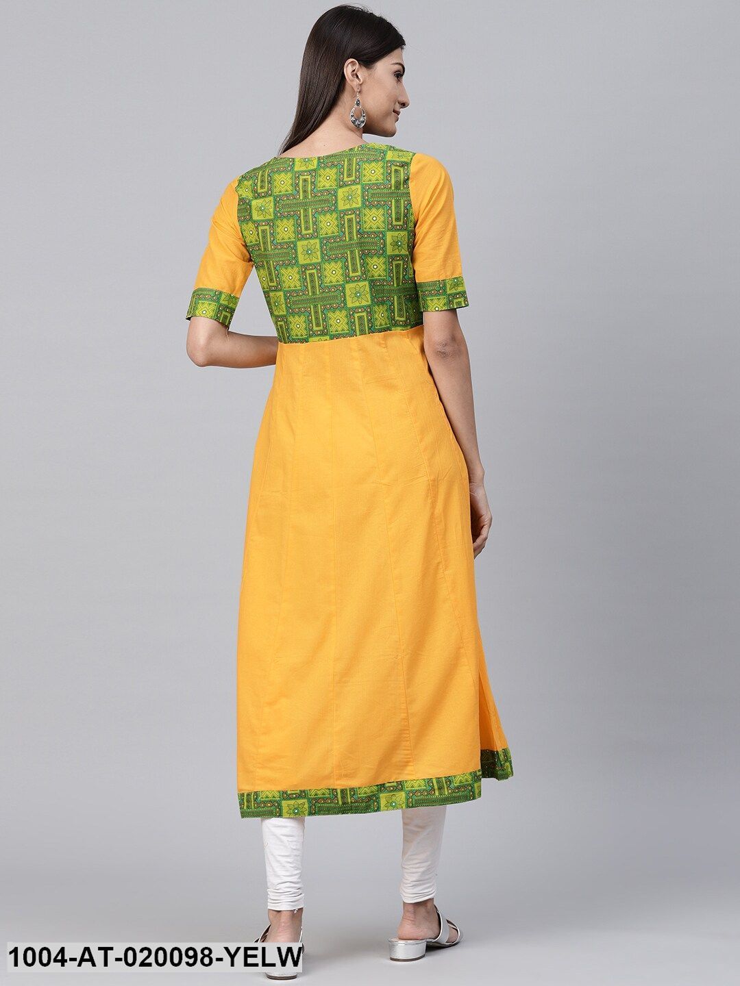 Yellow & Green Yoke Design Anarkali Kurta