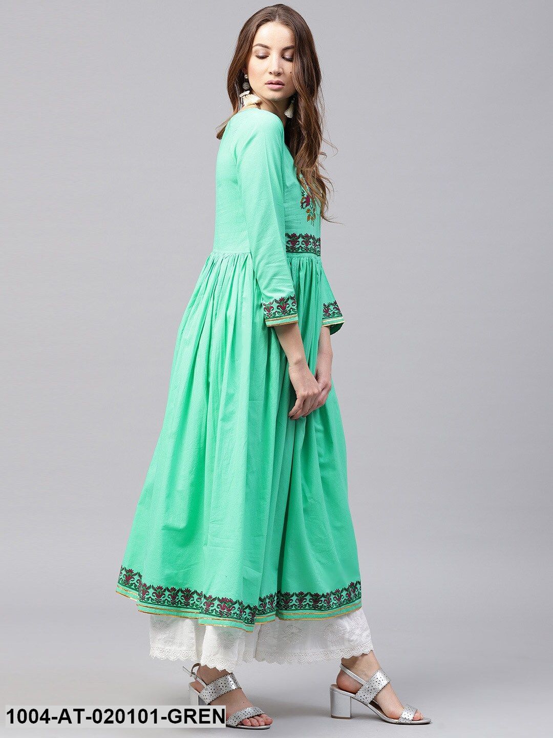 Green Printed Anarkali Kurta